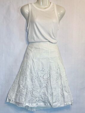 Express White Eyelet A-Line Midi Skirt